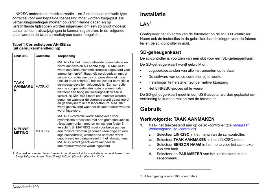 Installatie, Gebruik | Hach-Lange LINK2SC User Manual | Page 100 / 163