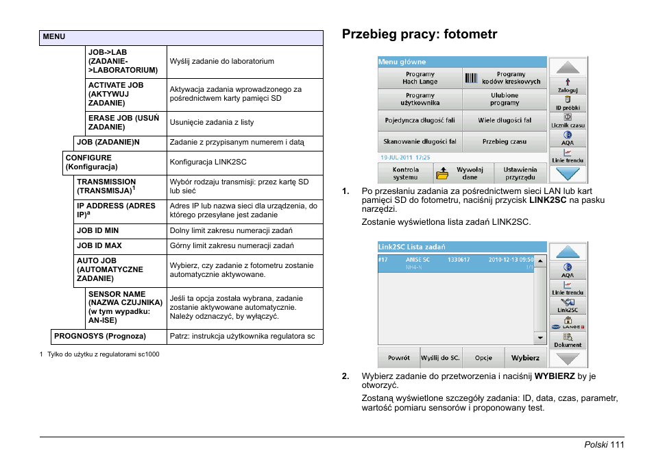 Rozdział przebieg, Pracy: fotometr, Przebieg pracy: fotometr | Hach-Lange LINK2SC User Manual | Page 111 / 163