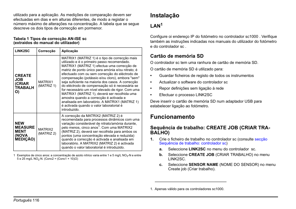 Instalação, Funcionamento | Hach-Lange LINK2SC User Manual | Page 116 / 163