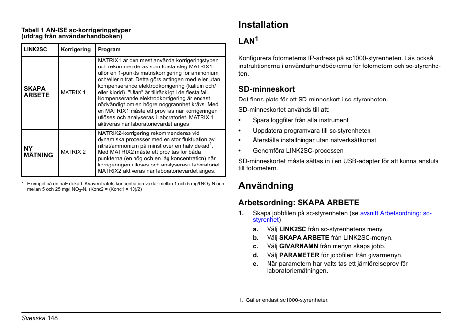 Installation, Användning | Hach-Lange LINK2SC User Manual | Page 148 / 163
