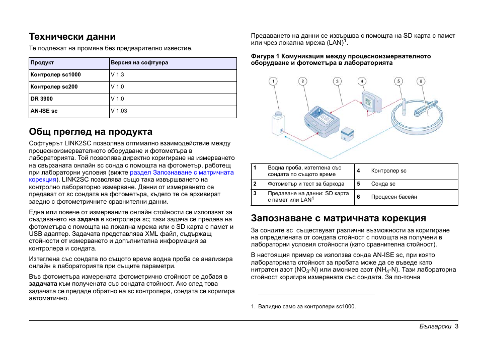 Български, Технически данни, Общ преглед на продукта | Запознаване с матричната корекция | Hach-Lange LINK2SC User Manual | Page 3 / 163