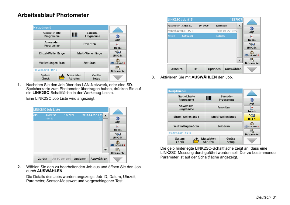 Siehe, Kapitel, Arbeitsablauf photometer | Hach-Lange LINK2SC User Manual | Page 31 / 163