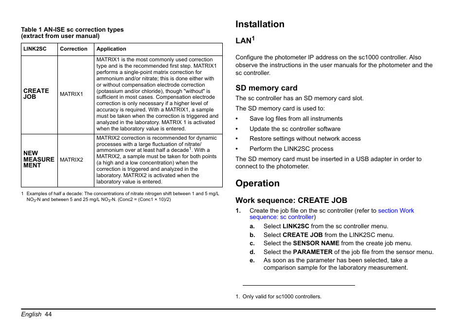 Installation, Operation | Hach-Lange LINK2SC User Manual | Page 44 / 163