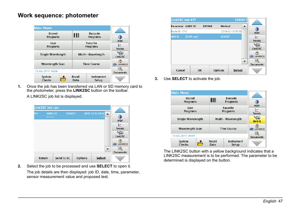 Section work, Sequence: photometer, Work sequence: photometer | Hach-Lange LINK2SC User Manual | Page 47 / 163