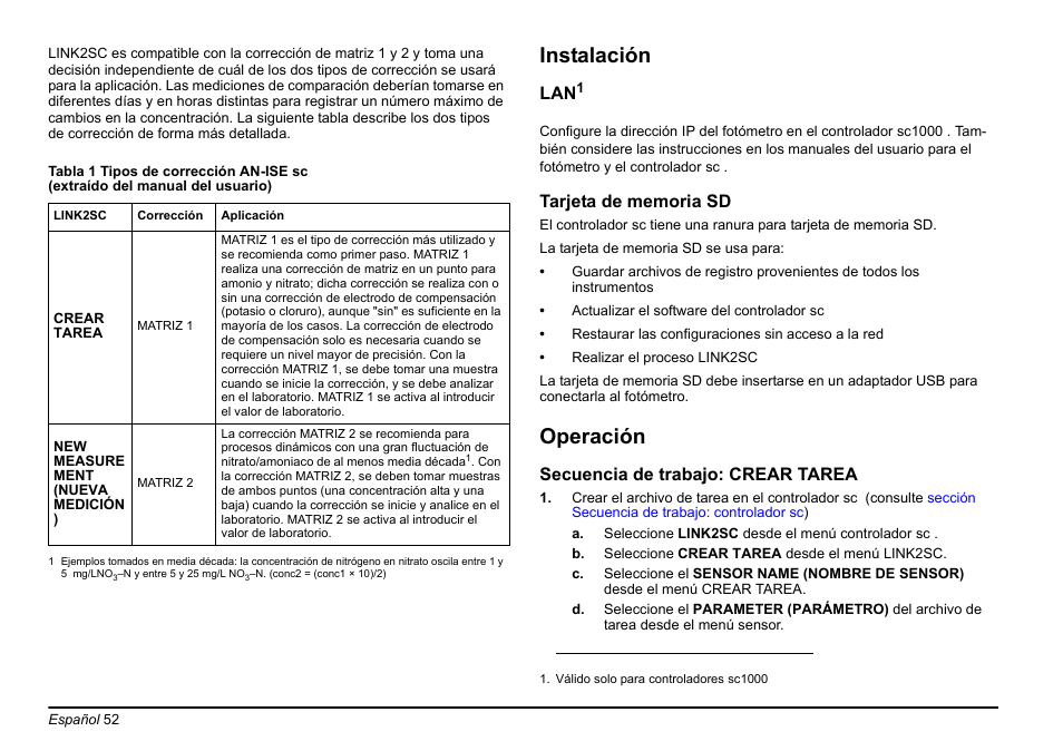 Instalación, Operación | Hach-Lange LINK2SC User Manual | Page 52 / 163