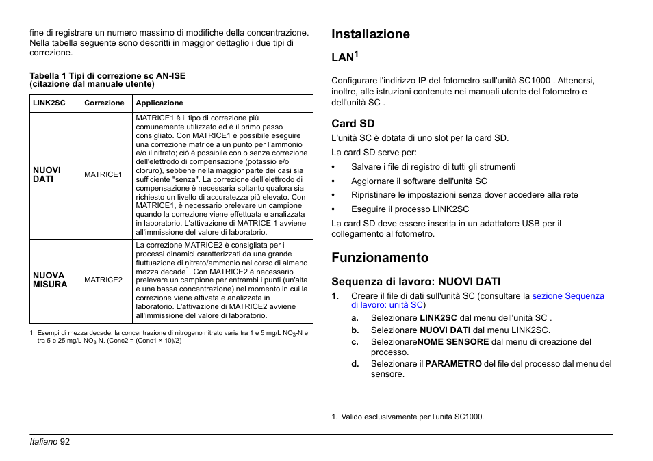 Installazione, Funzionamento | Hach-Lange LINK2SC User Manual | Page 92 / 163