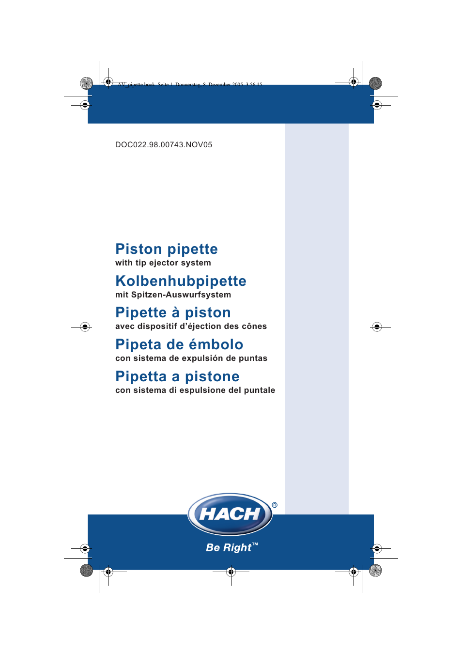 Hach-Lange Piston pipette User Manual | 96 pages