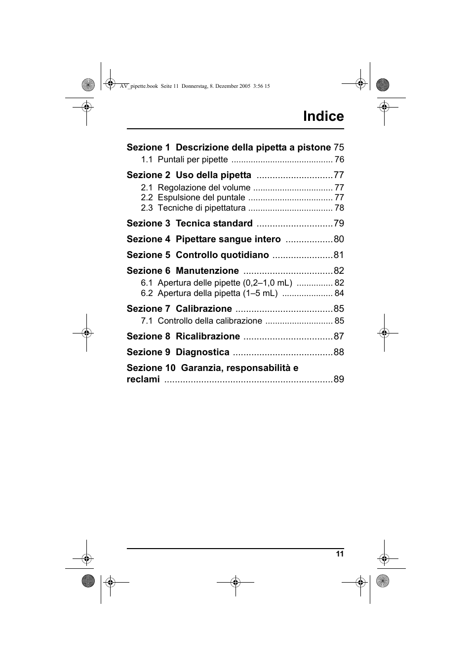 Indice | Hach-Lange Piston pipette User Manual | Page 13 / 96