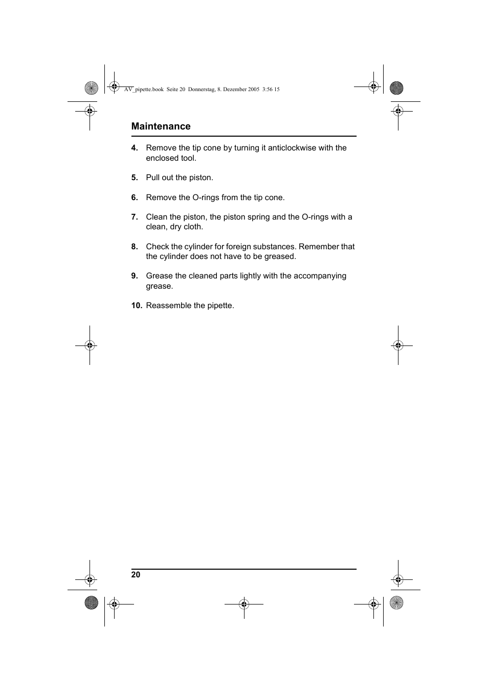 Maintenance | Hach-Lange Piston pipette User Manual | Page 22 / 96