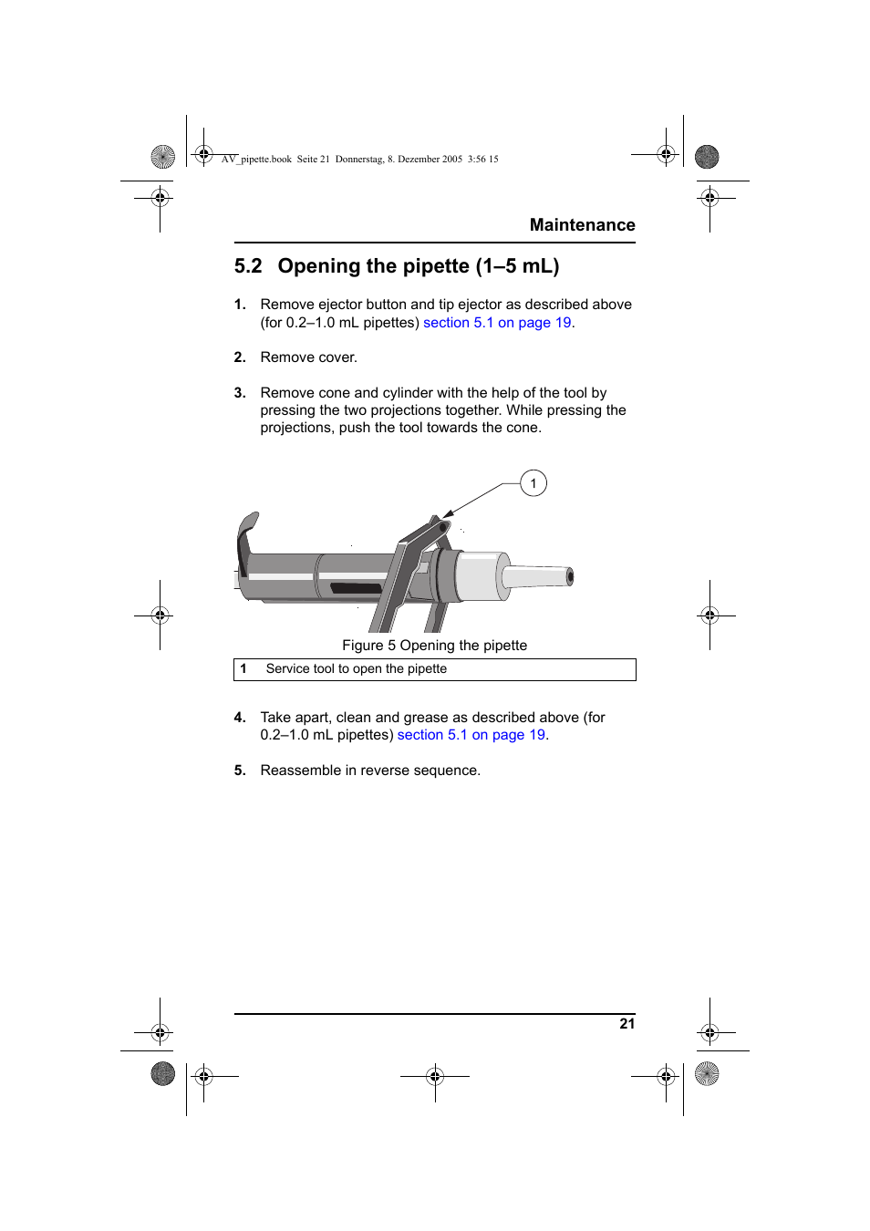 2 opening the pipette (1-5 ml), 2 opening the pipette (1–5 ml), Maintenance | Hach-Lange Piston pipette User Manual | Page 23 / 96
