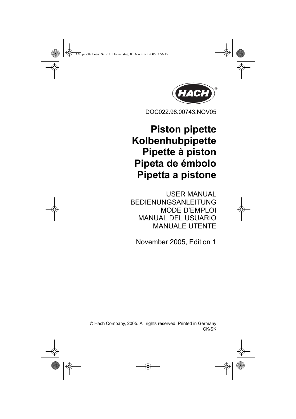 Hach-Lange Piston pipette User Manual | Page 3 / 96