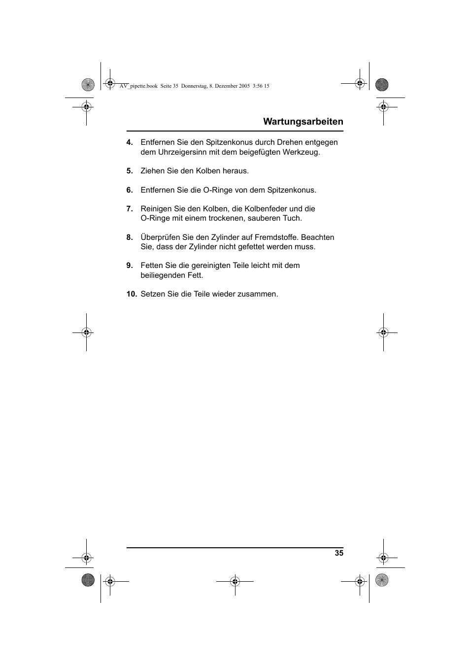 Wartungsarbeiten | Hach-Lange Piston pipette User Manual | Page 37 / 96