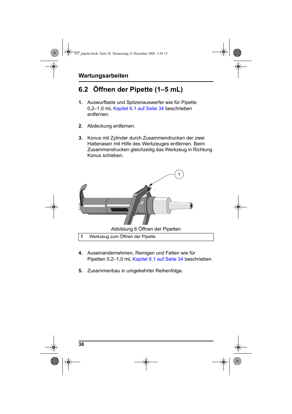 2 öffnen der pipette (1-5 ml), 2 öffnen der pipette (1–5 ml), Wartungsarbeiten | Hach-Lange Piston pipette User Manual | Page 38 / 96