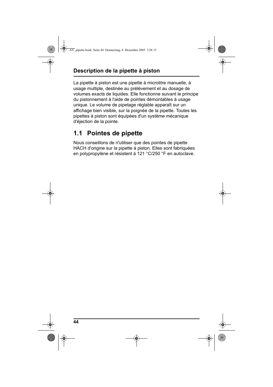 1 pointes de pipette | Hach-Lange Piston pipette User Manual | Page 46 / 96