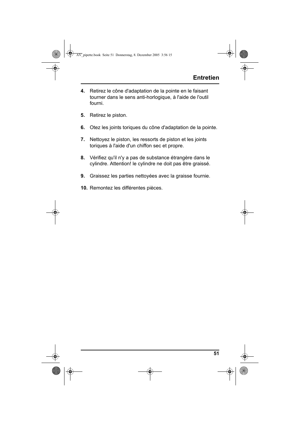 Entretien | Hach-Lange Piston pipette User Manual | Page 53 / 96
