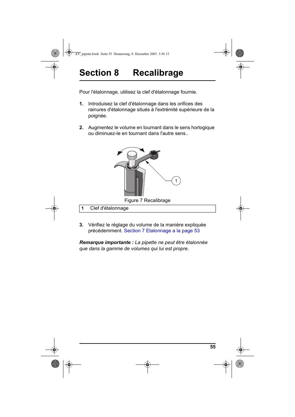 Section 8 recalibrage | Hach-Lange Piston pipette User Manual | Page 57 / 96