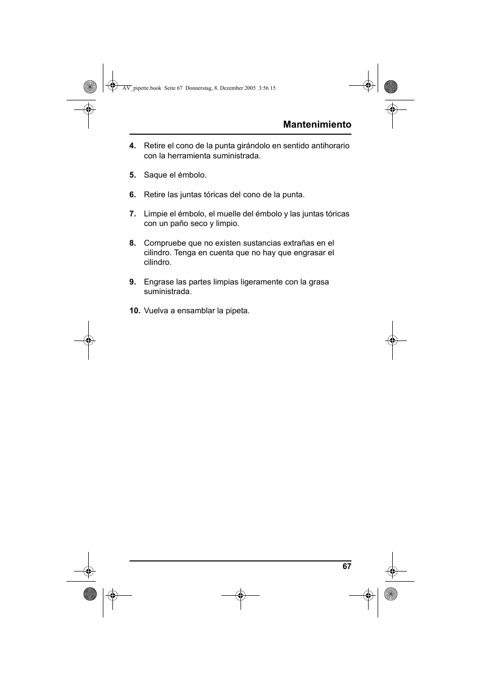 Mantenimiento | Hach-Lange Piston pipette User Manual | Page 69 / 96