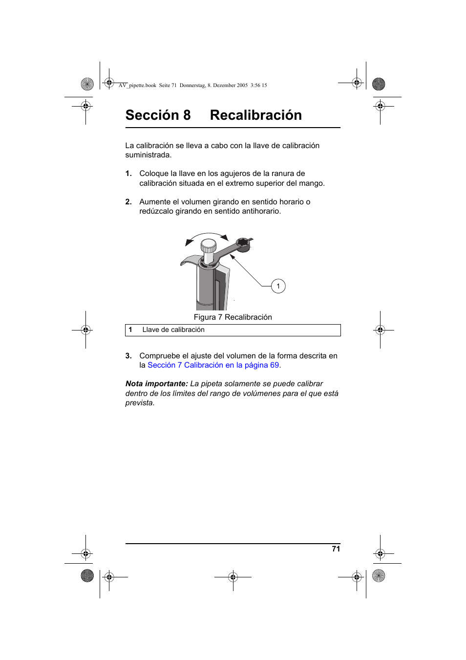 Sección 8 recalibración | Hach-Lange Piston pipette User Manual | Page 73 / 96