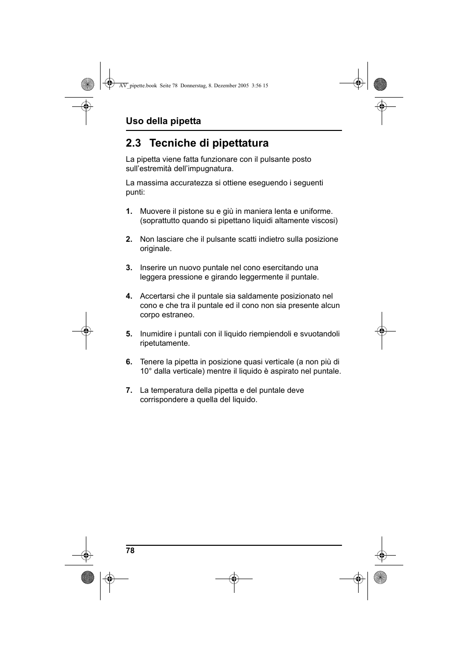 3 tecniche di pipettatura, Uso della pipetta | Hach-Lange Piston pipette User Manual | Page 80 / 96