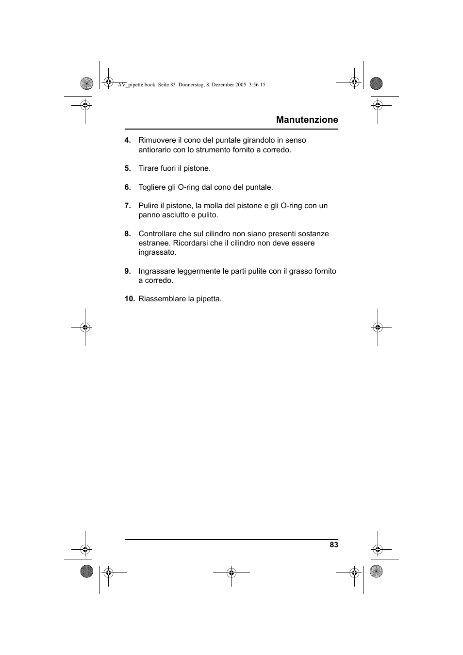 Manutenzione | Hach-Lange Piston pipette User Manual | Page 85 / 96