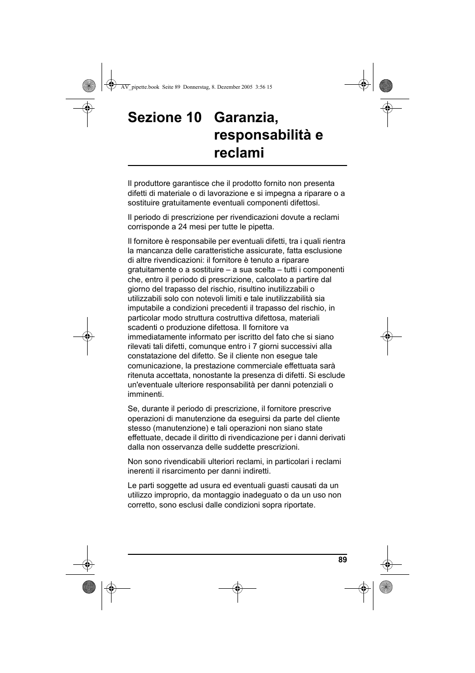 Sezione 10 garanzia, responsabilità e reclami | Hach-Lange Piston pipette User Manual | Page 91 / 96