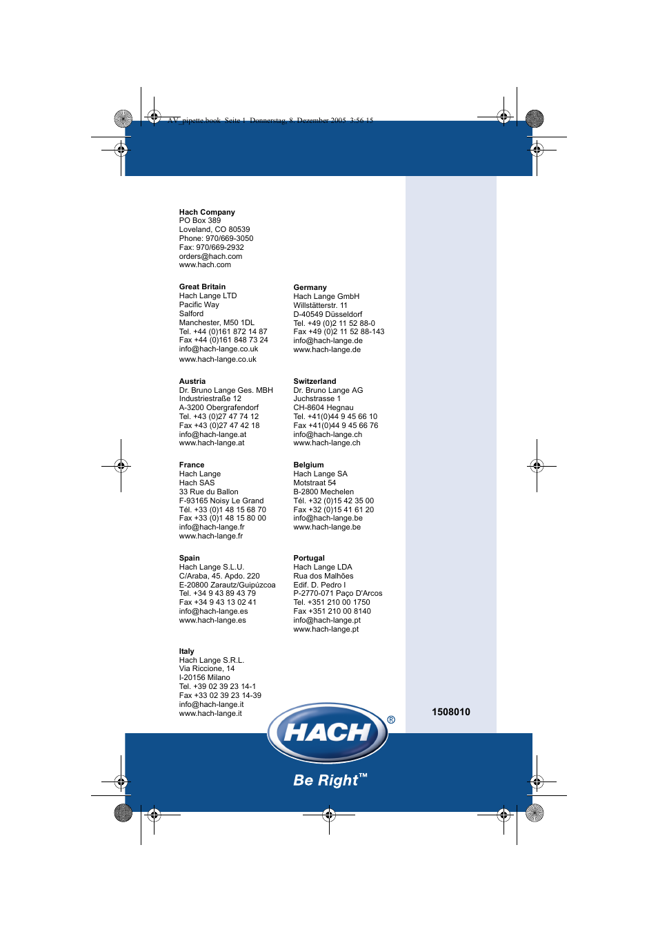 Hach-Lange Piston pipette User Manual | Page 96 / 96