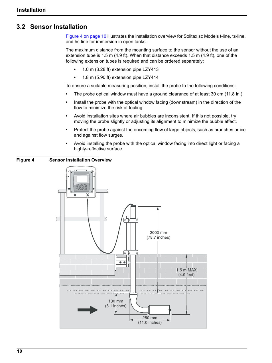 2 sensor installation, Installation | Hach-Lange SOLITAX sc User Manual | Page 10 / 30