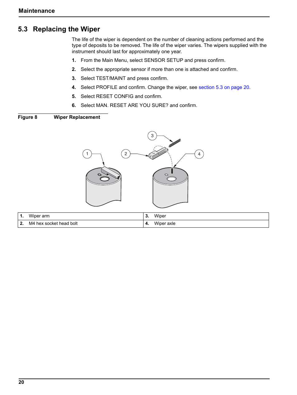 3 replacing the wiper, Maintenance | Hach-Lange SOLITAX sc User Manual | Page 20 / 30