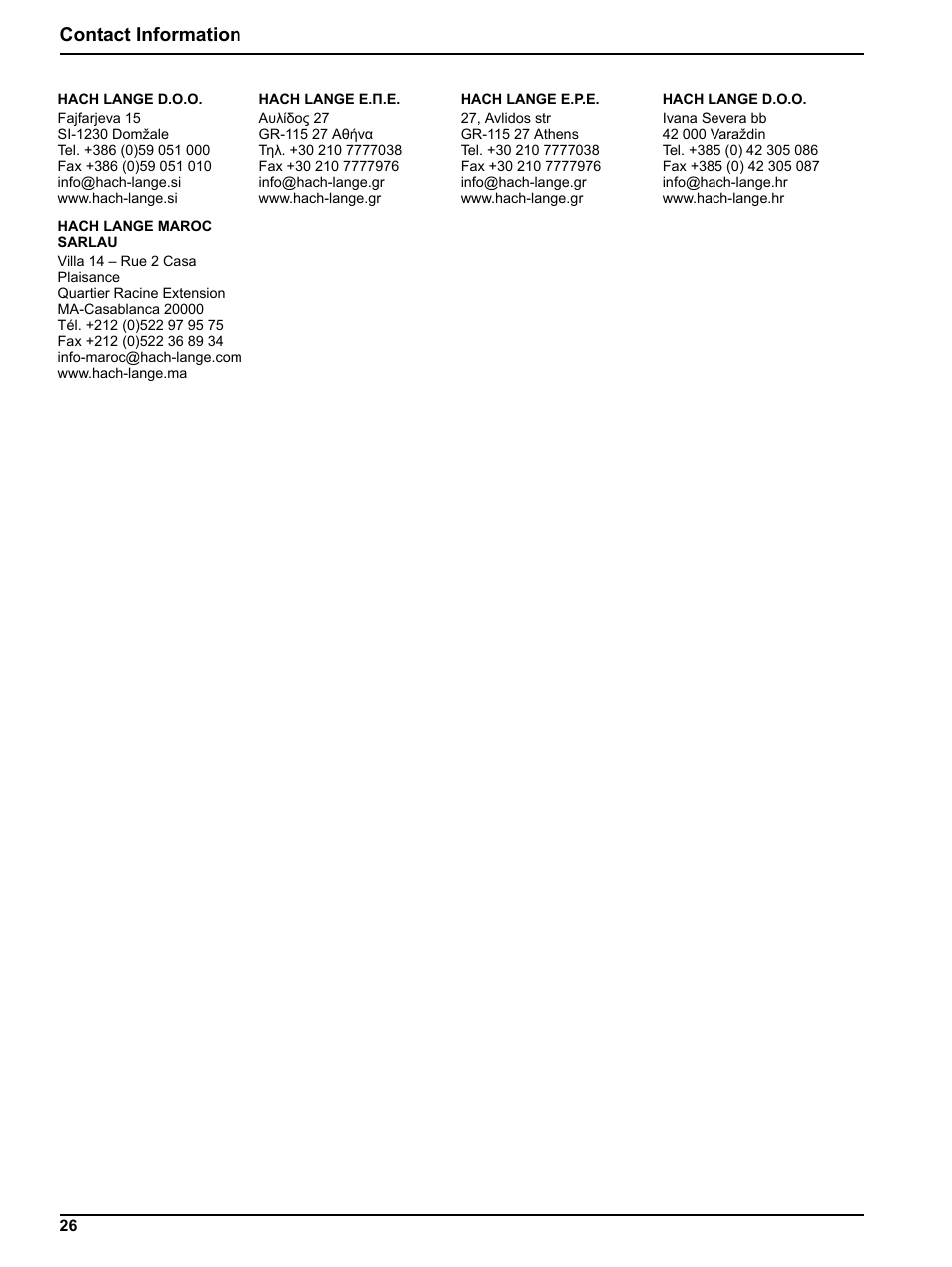 Contact information | Hach-Lange SOLITAX sc User Manual | Page 26 / 30