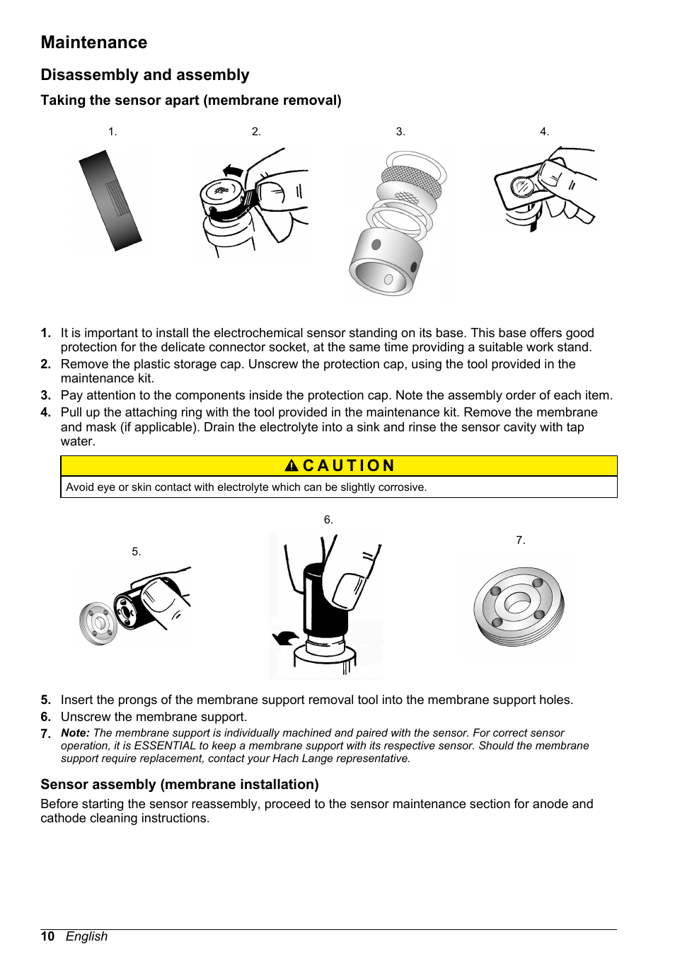 Maintenance, Disassembly and assembly, Taking the sensor apart (membrane removal) | Sensor assembly (membrane installation) | Hach-Lange ORBISPHERE 31xxx Basic User Manual User Manual | Page 10 / 102