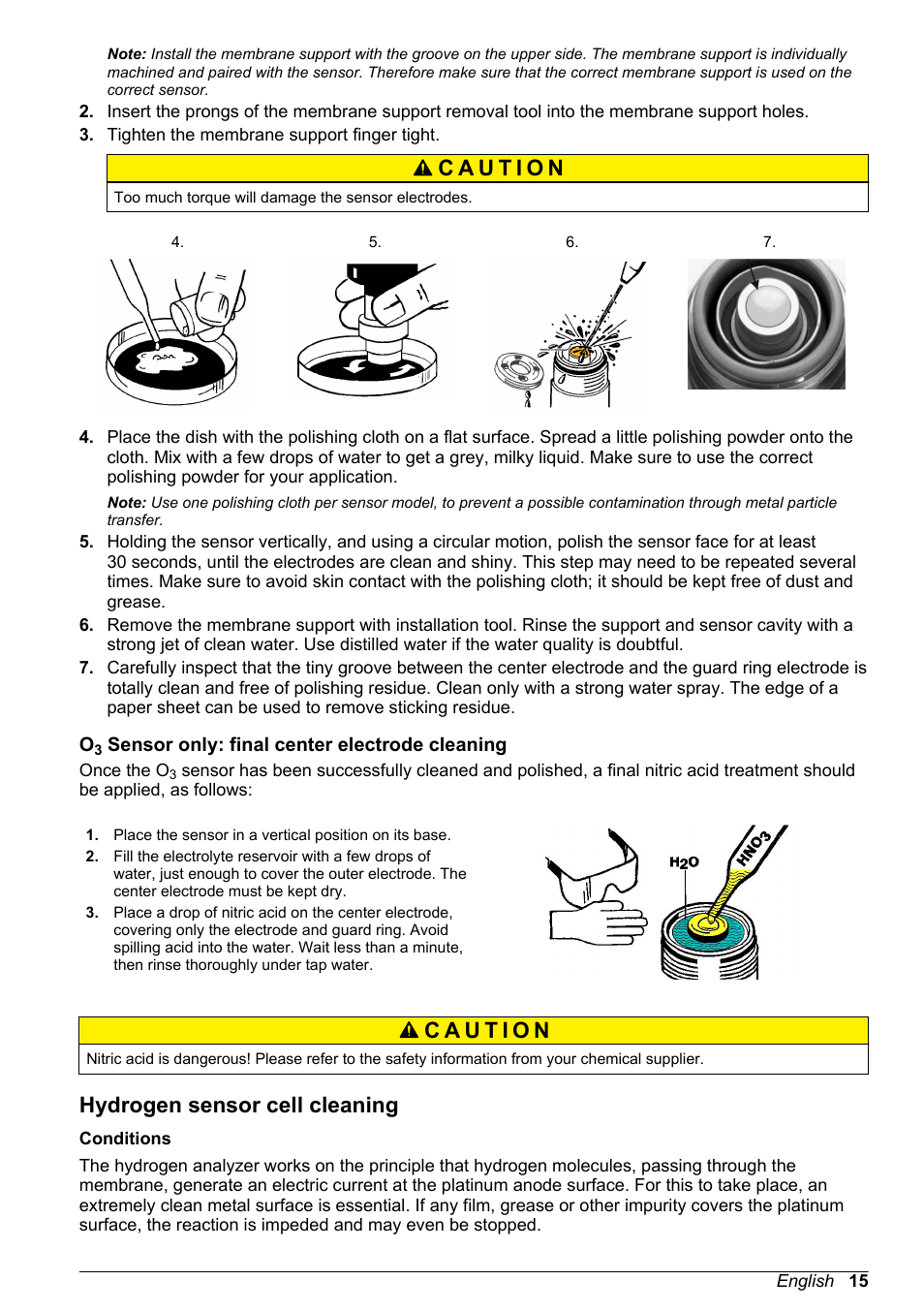 O3 sensor only: final center electrode cleaning, Hydrogen sensor cell cleaning, Hydrogen sensor cell | Cleaning | Hach-Lange ORBISPHERE 31xxx Basic User Manual User Manual | Page 15 / 102