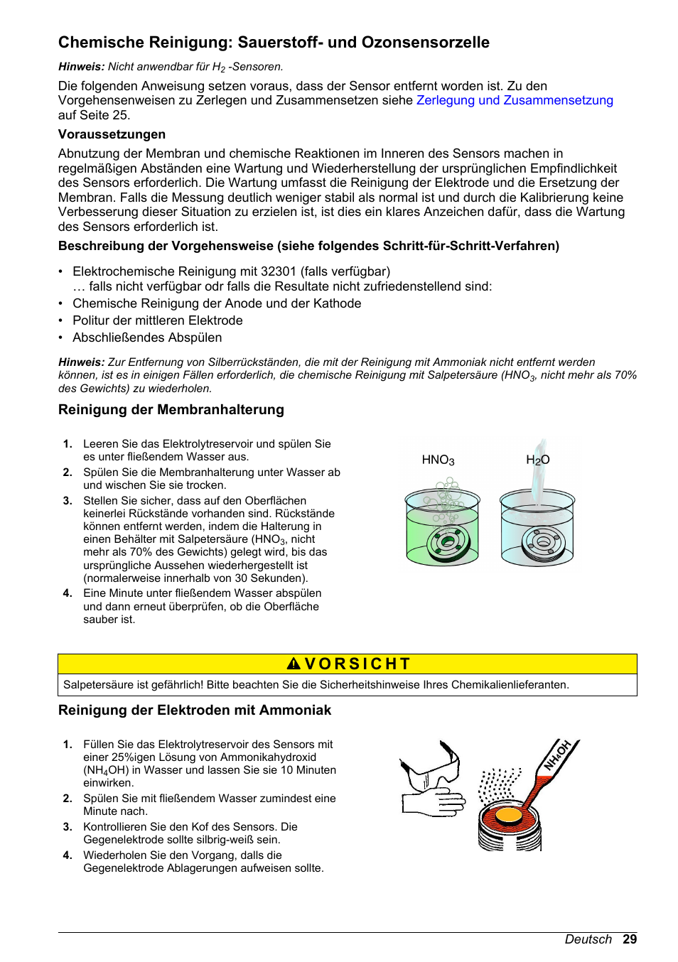 Reinigung der membranhalterung, Reinigung der elektroden mit ammoniak | Hach-Lange ORBISPHERE 31xxx Basic User Manual User Manual | Page 29 / 102
