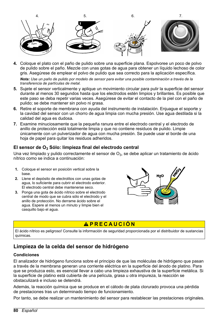 Limpieza de la celda del sensor de hidrógeno | Hach-Lange ORBISPHERE 31xxx Basic User Manual User Manual | Page 80 / 102