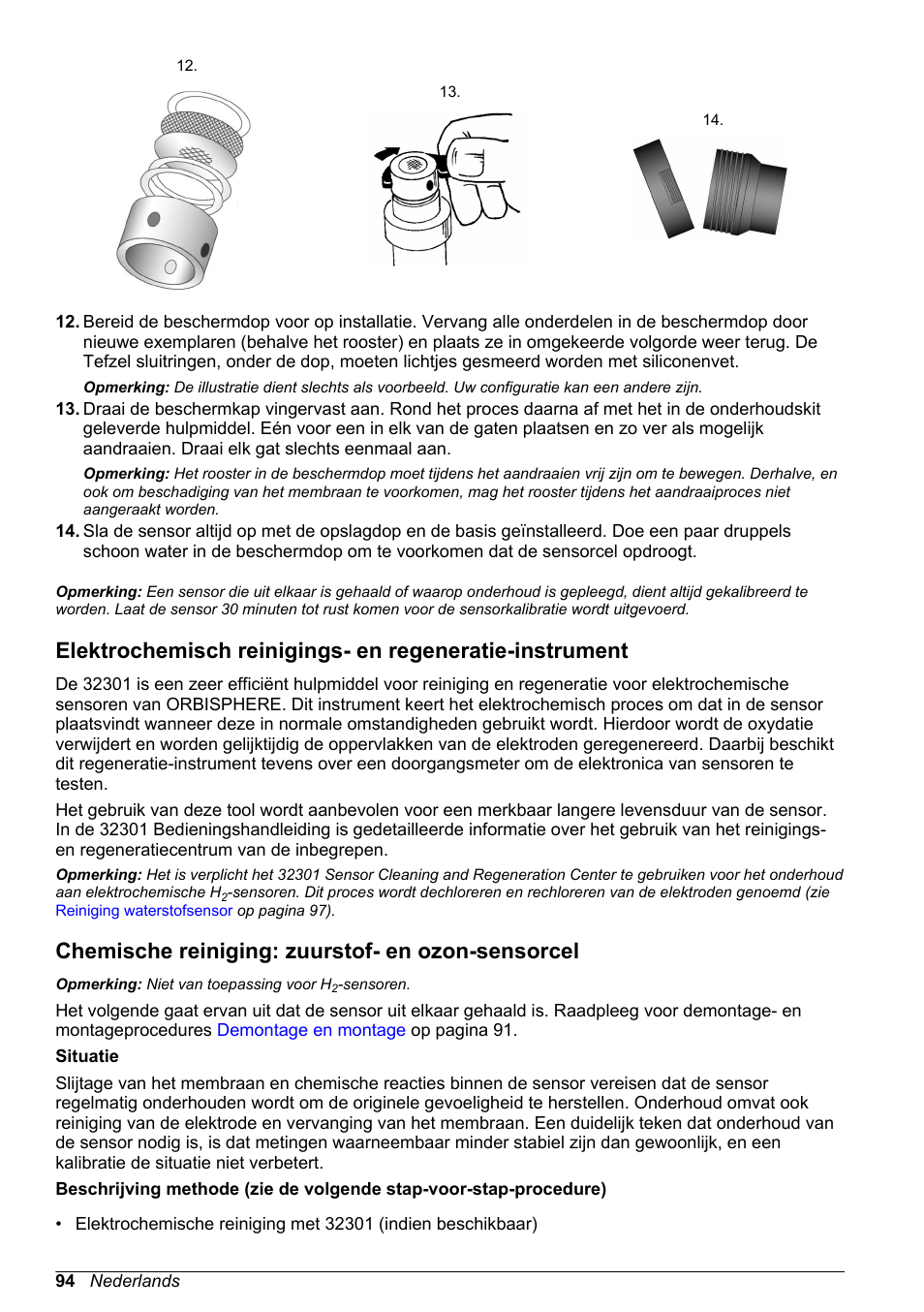 Chemische reiniging: zuurstof- en ozon-sensorcel | Hach-Lange ORBISPHERE 31xxx Basic User Manual User Manual | Page 94 / 102