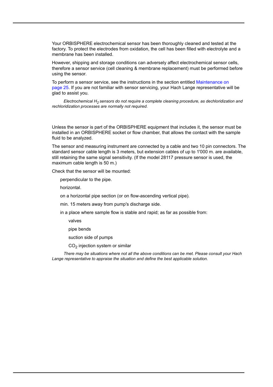 Section 4 installation, 1 initial sensor cell cleaning, 2 positioning information | Hach-Lange ORBISPHERE 31xxx Installation and Maintenance User Manual | Page 21 / 46