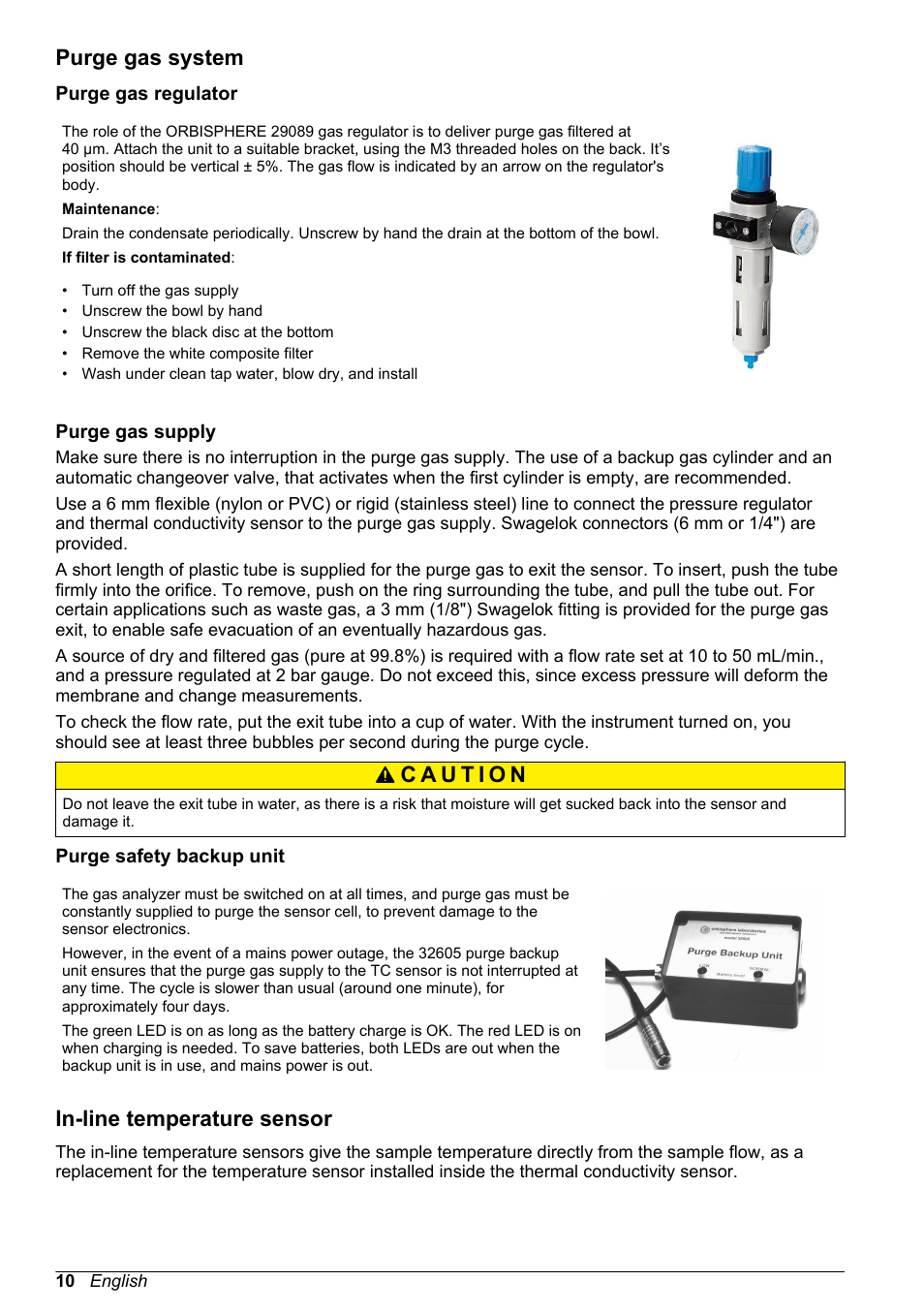Purge gas system, Purge gas regulator, Purge gas supply | Purge safety backup unit, In-line temperature sensor | Hach-Lange ORBISPHERE 31xxx Thermal Basic User Manual User Manual | Page 10 / 92