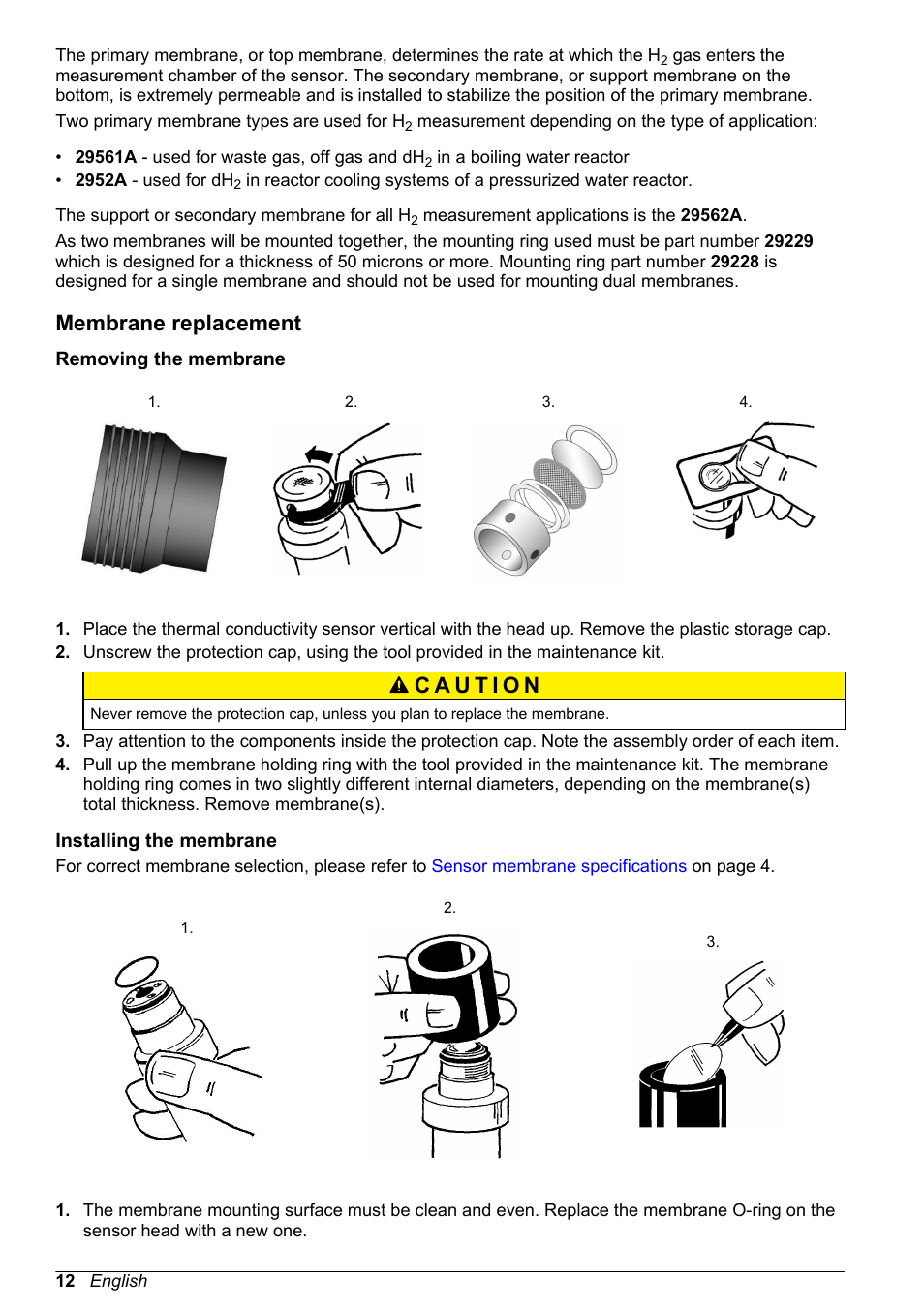 Membrane replacement, Removing the membrane, Installing the membrane | Hach-Lange ORBISPHERE 31xxx Thermal Basic User Manual User Manual | Page 12 / 92