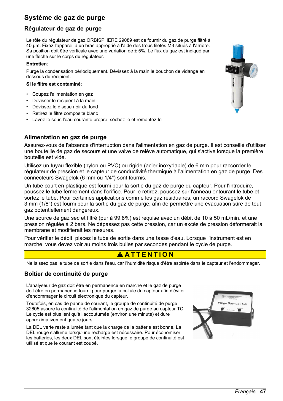 Système de gaz de purge, Régulateur de gaz de purge, Alimentation en gaz de purge | Boîtier de continuité de purge | Hach-Lange ORBISPHERE 31xxx Thermal Basic User Manual User Manual | Page 47 / 92