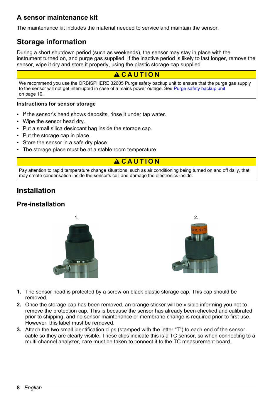 A sensor maintenance kit, Storage information, Installation | Pre-installation | Hach-Lange ORBISPHERE 31xxx Thermal Basic User Manual User Manual | Page 8 / 92