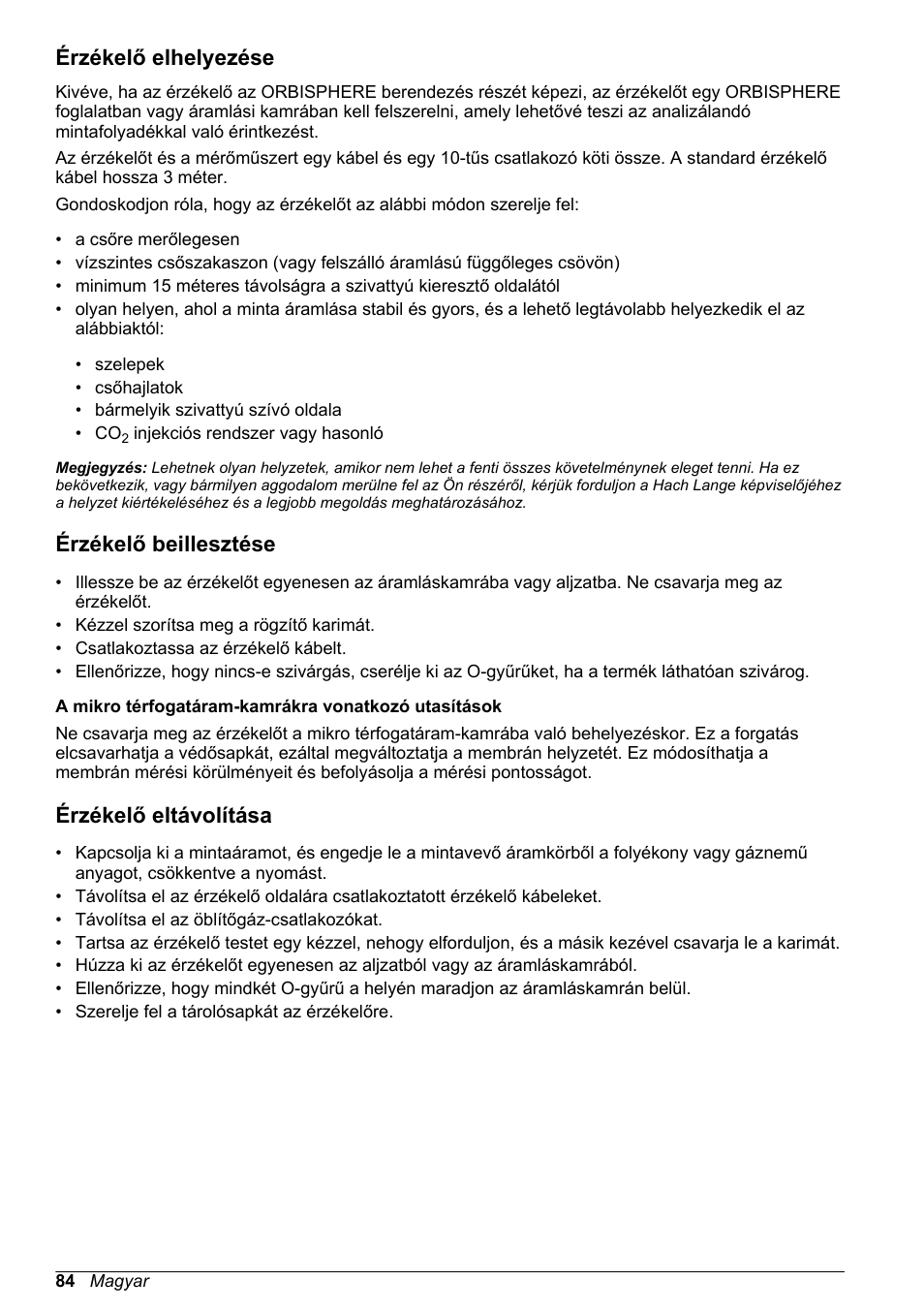 Érzékelő elhelyezése, Érzékelő beillesztése, Érzékelő eltávolítása | Hach-Lange ORBISPHERE 31xxx Thermal Basic User Manual User Manual | Page 84 / 92
