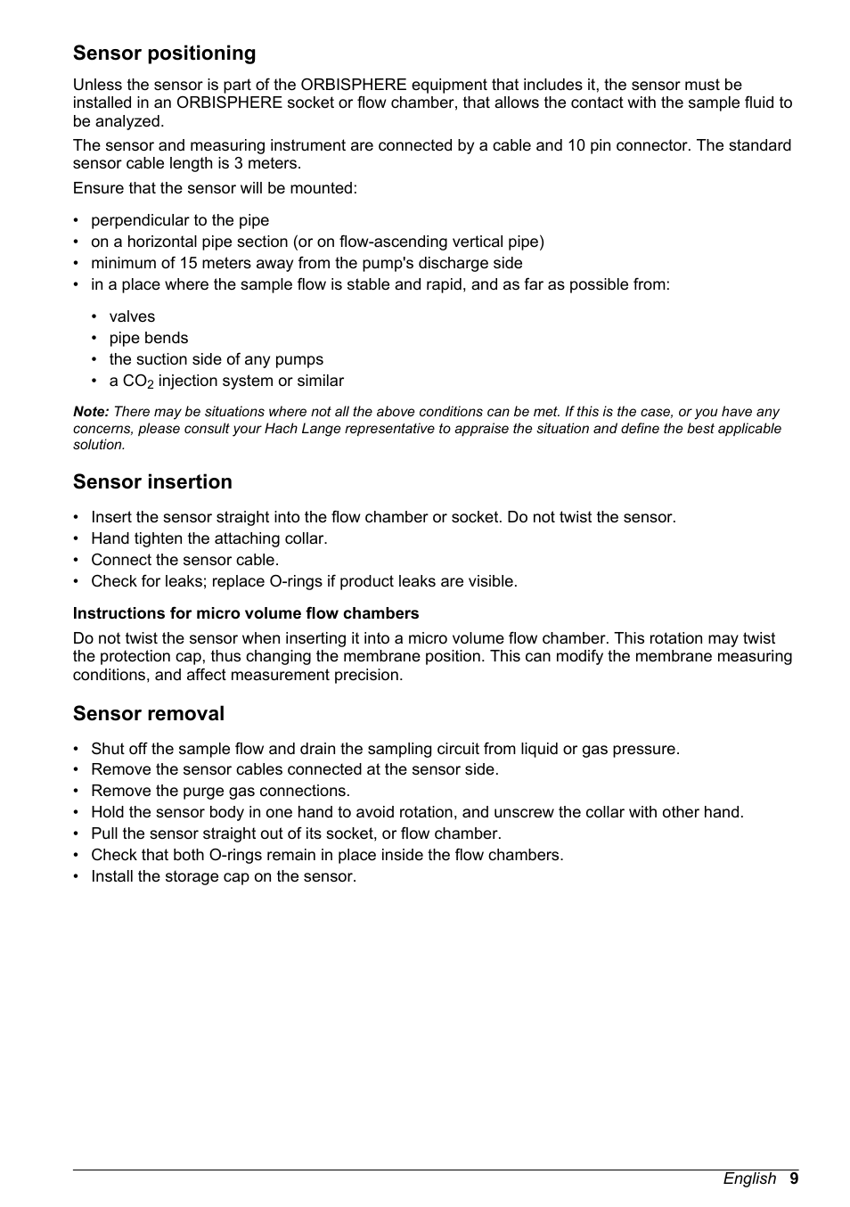 Sensor positioning, Sensor insertion, Sensor removal | Hach-Lange ORBISPHERE 31xxx Thermal Basic User Manual User Manual | Page 9 / 92