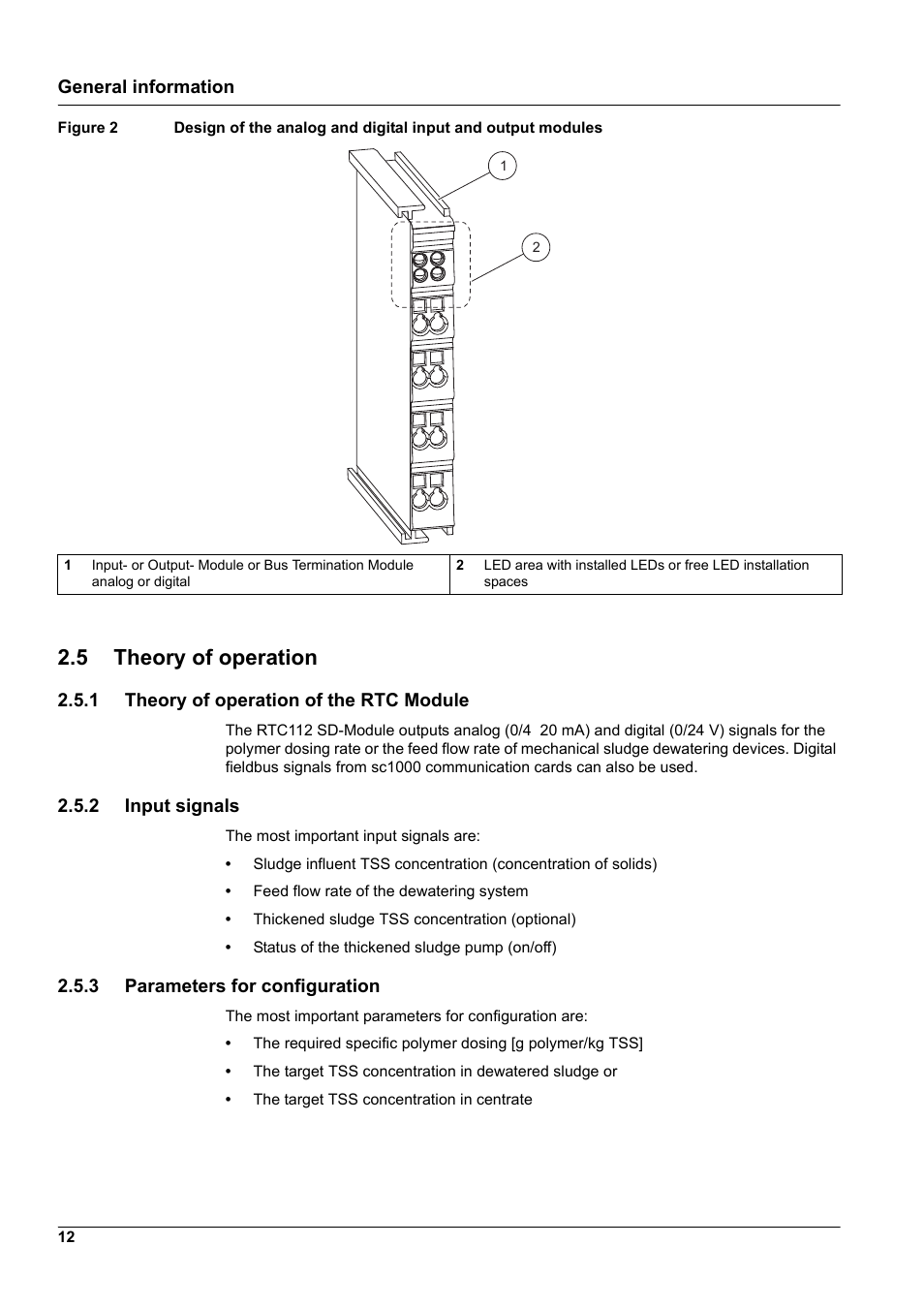 5 theory of operation, 1 theory of operation of the rtc module, 2 input signals | 3 parameters for configuration | Hach-Lange RTC112 SD-Module User Manual | Page 12 / 52