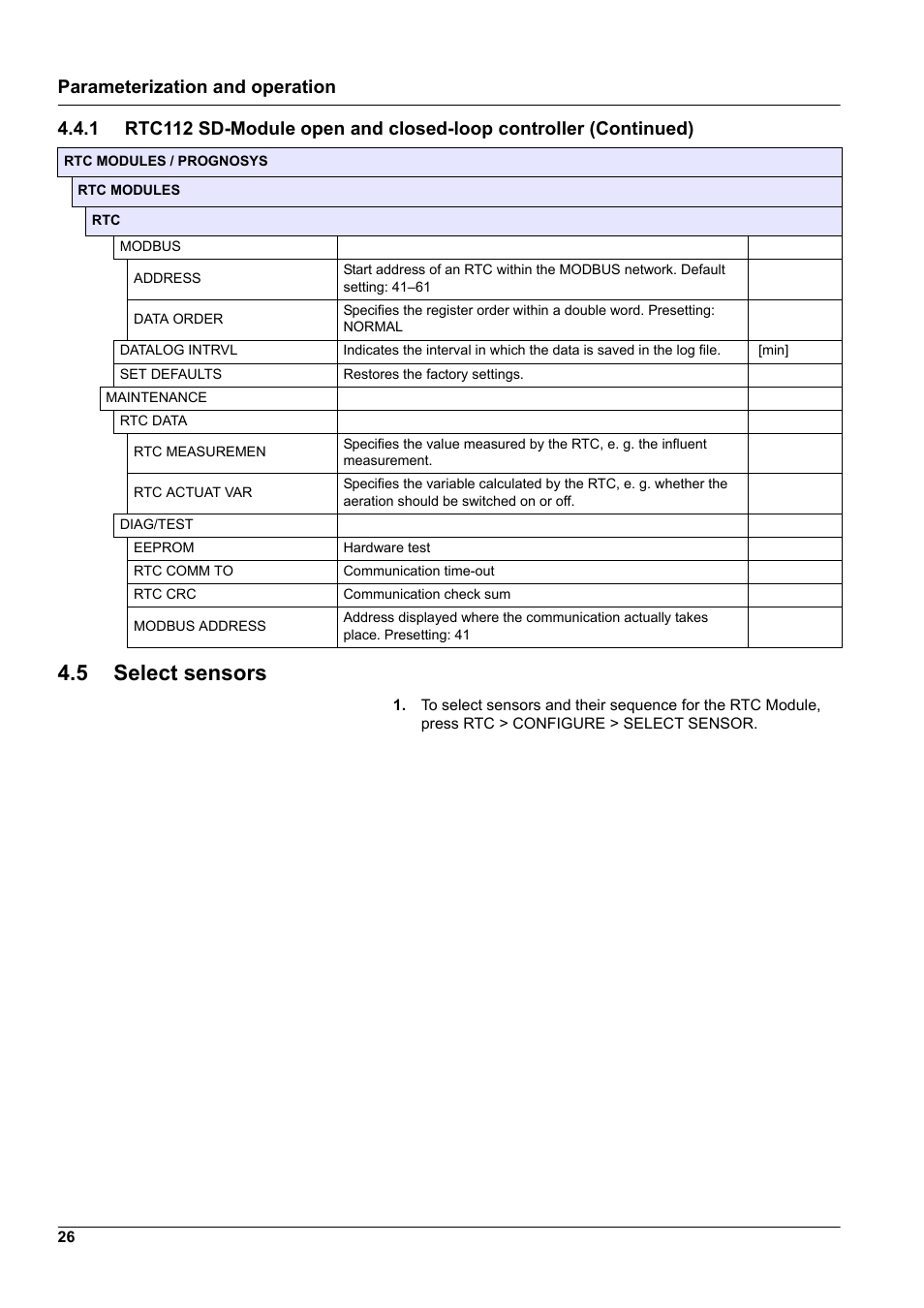 5 select sensors, Parameterization and operation | Hach-Lange RTC112 SD-Module User Manual | Page 26 / 52