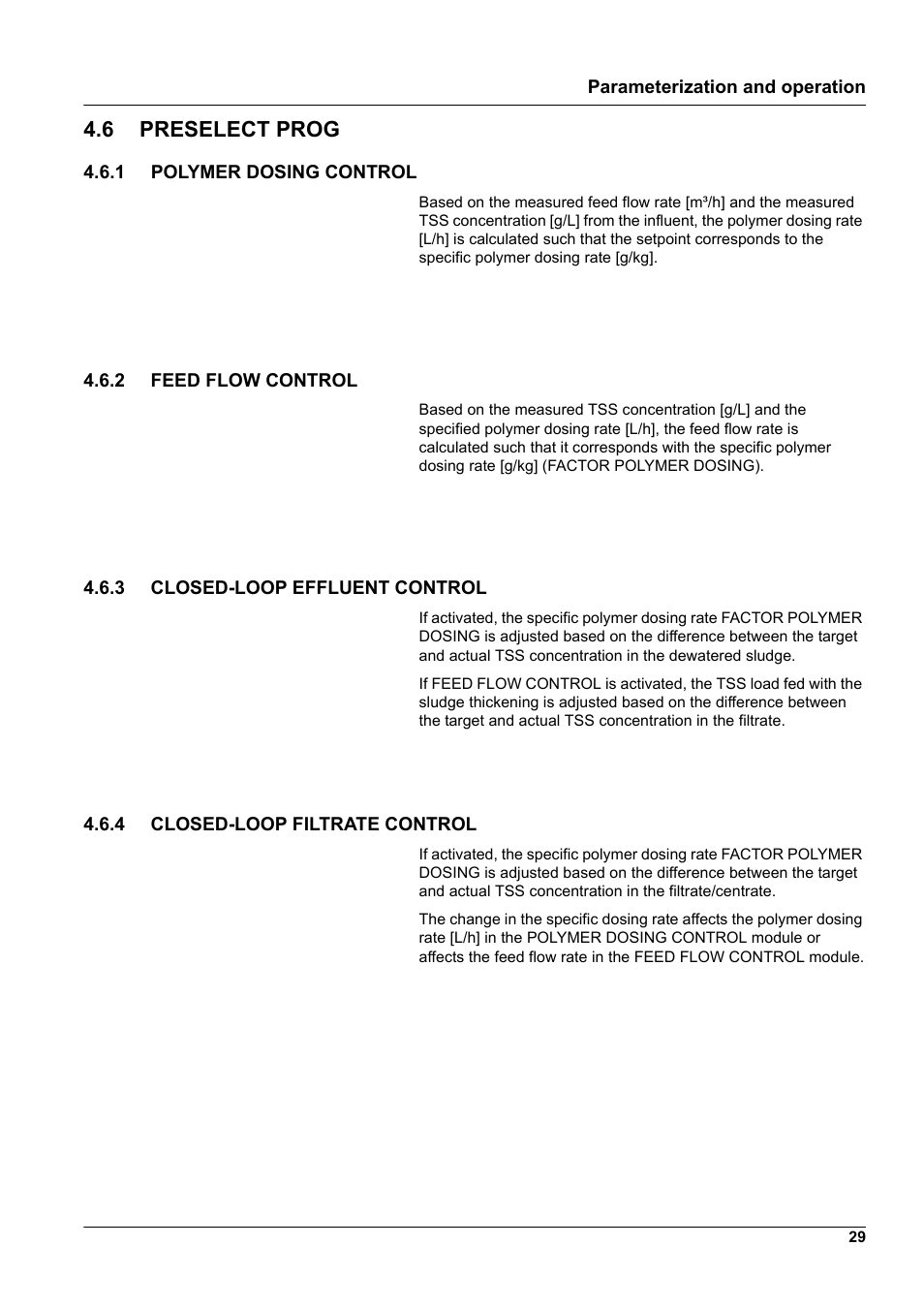 6 preselect prog, 1 polymer dosing control, 2 feed flow control | 3 closed-loop effluent control, 4 closed-loop filtrate control | Hach-Lange RTC112 SD-Module User Manual | Page 29 / 52