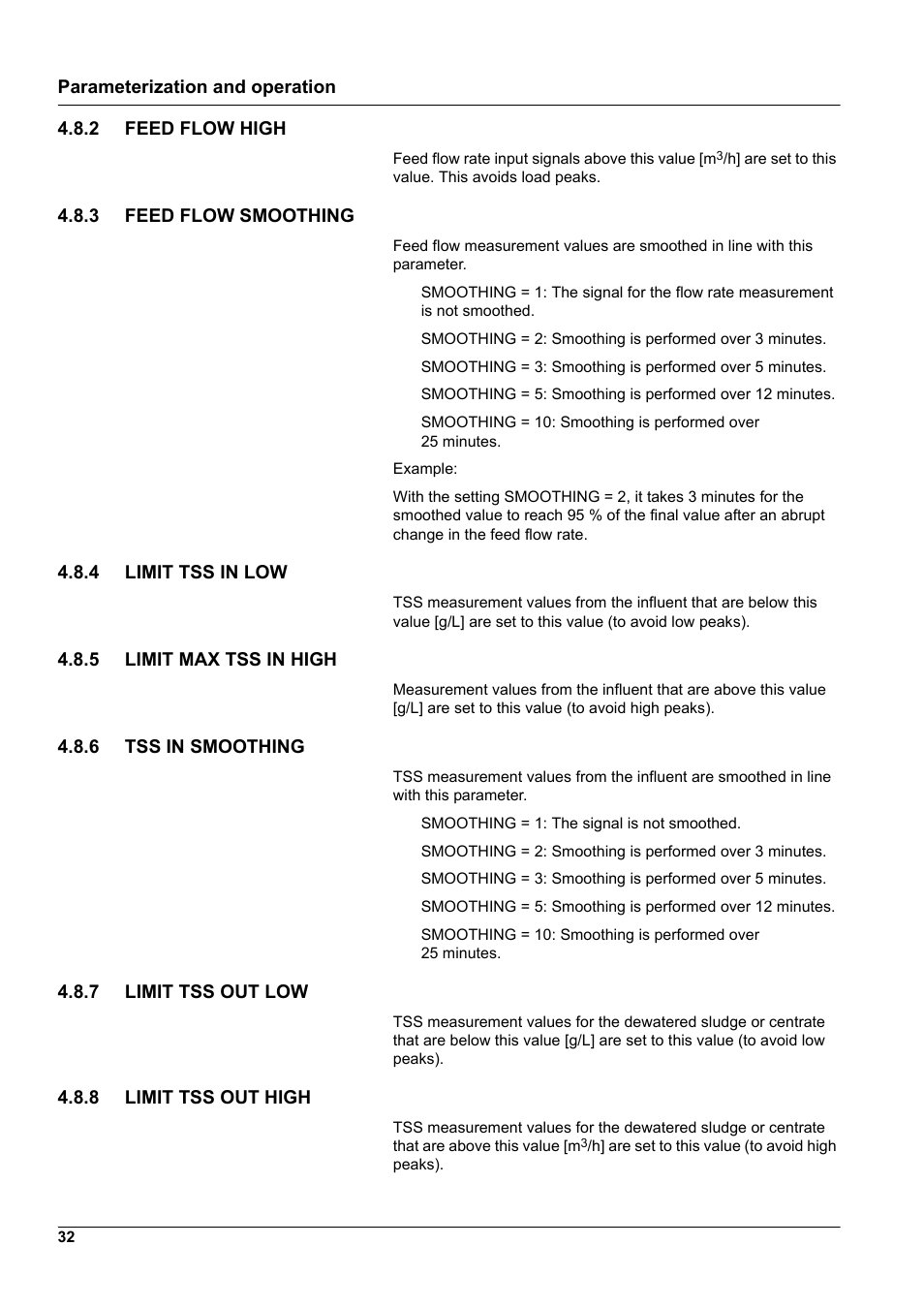 2 feed flow high, 3 feed flow smoothing, 4 limit tss in low | 5 limit max tss in high, 6 tss in smoothing, 7 limit tss out low, 8 limit tss out high | Hach-Lange RTC112 SD-Module User Manual | Page 32 / 52