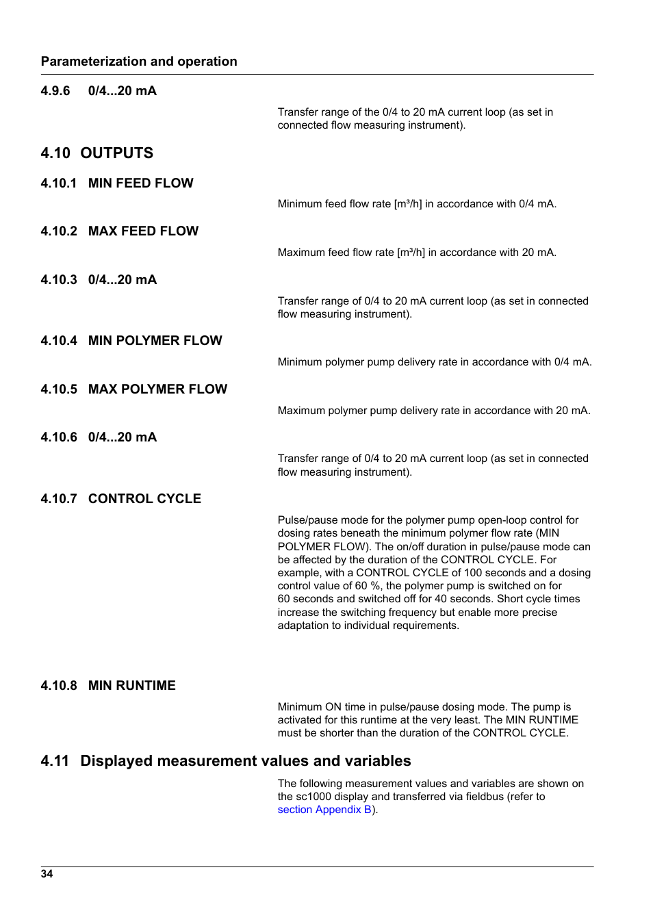 6 0/4 ma, 10 outputs, 1 min feed flow | 2 max feed flow, 3 0/4 ma, 4 min polymer flow, 5 max polymer flow, 7 control cycle, 8 min runtime, 11 displayed measurement values and variables | Hach-Lange RTC112 SD-Module User Manual | Page 34 / 52