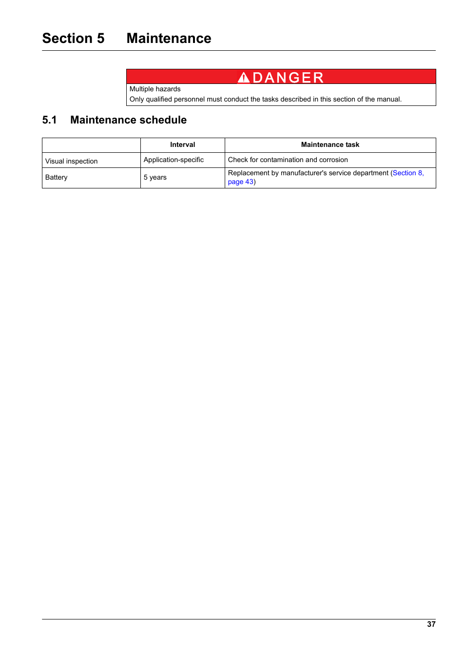 Section 5 maintenance, 1 maintenance schedule | Hach-Lange RTC112 SD-Module User Manual | Page 37 / 52