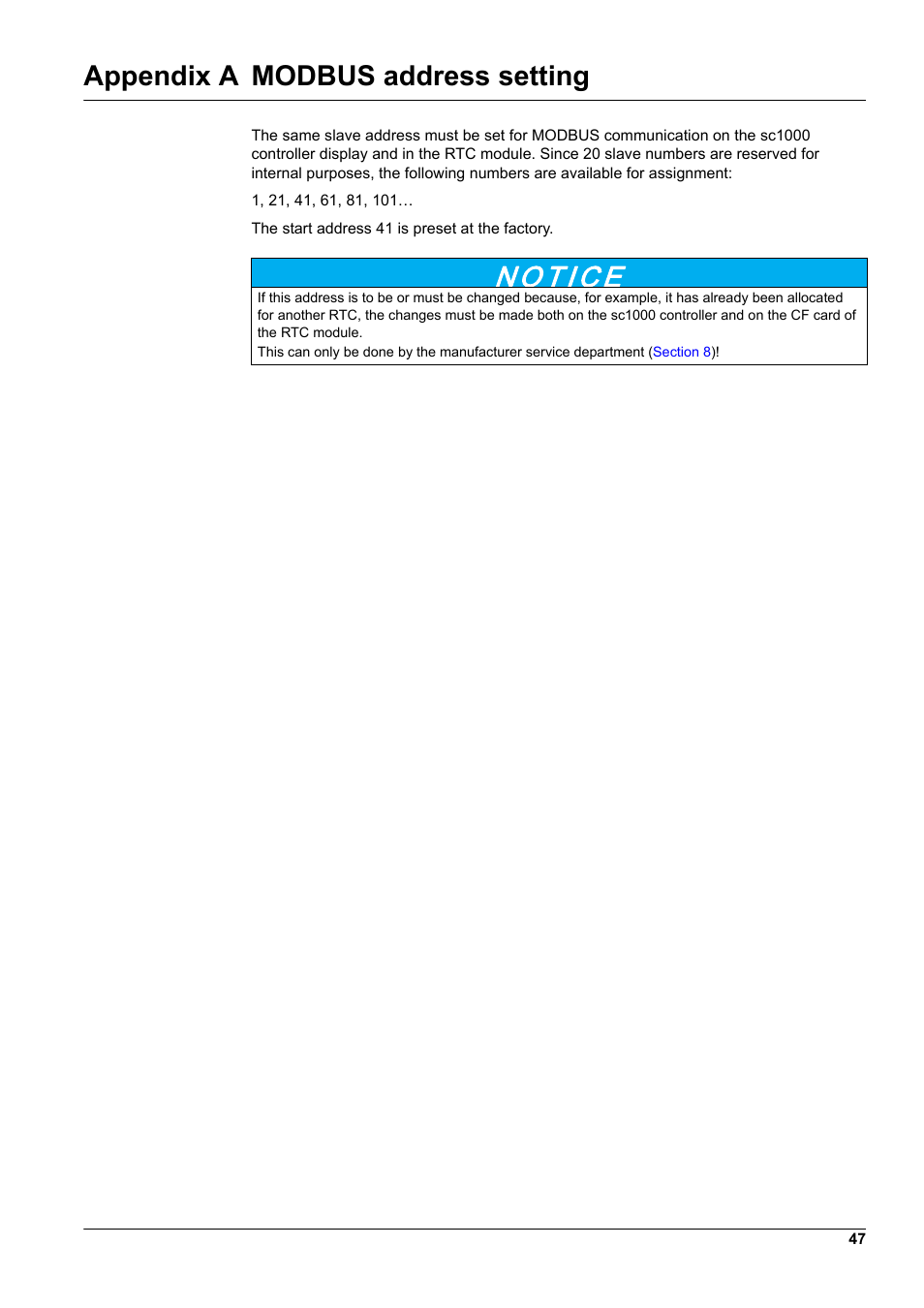 Appendix a modbus address setting | Hach-Lange RTC112 SD-Module User Manual | Page 47 / 52