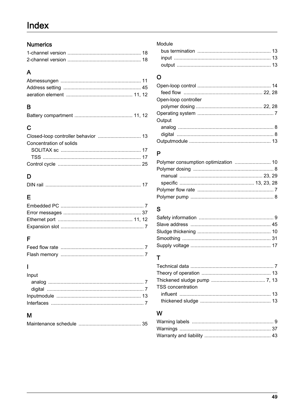 Index | Hach-Lange RTC113 ST-Module User Manual | Page 49 / 50