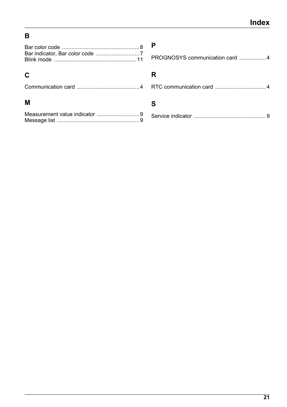 Index | Hach-Lange PROGNOSYS User Manual | Page 23 / 26